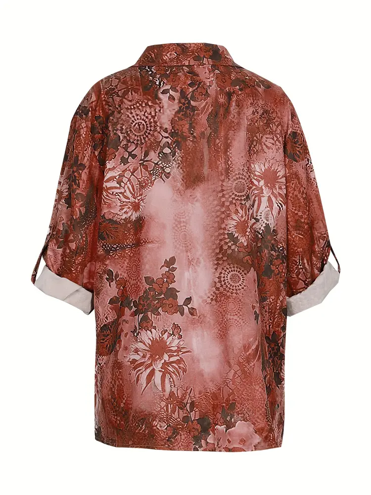 Plus Size 2025 New Fashion Ladies Button Shirt Summer Autumn Long Sleeve T Shirt Tops Business Casual Floral Shirt