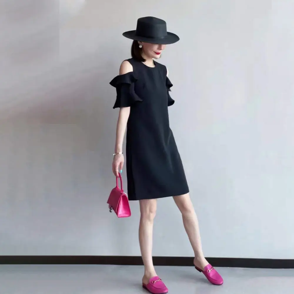 2025 Women's High Waist A-Line Skirt Short Sleeve Fashion Dress Pure Color Sweet Style Mini Skirt for Ladies