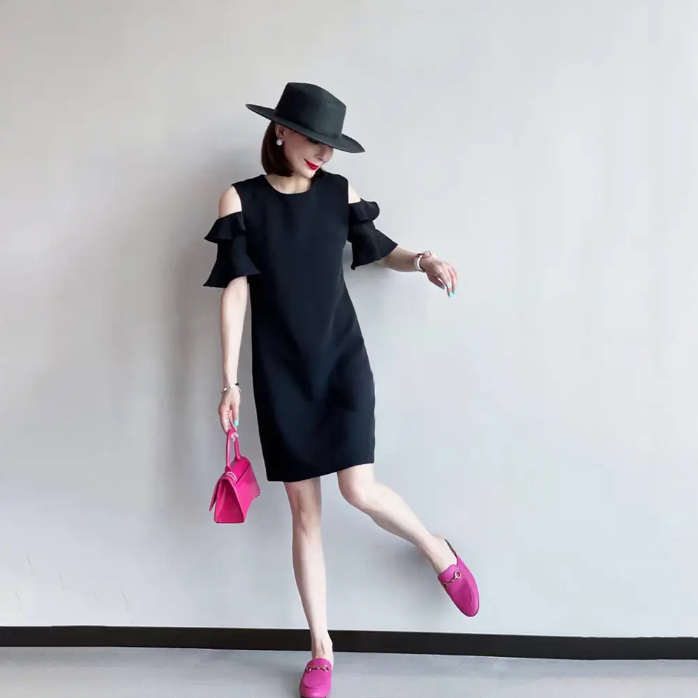2025 Women's High Waist A-Line Skirt Short Sleeve Fashion Dress Pure Color Sweet Style Mini Skirt for Ladies