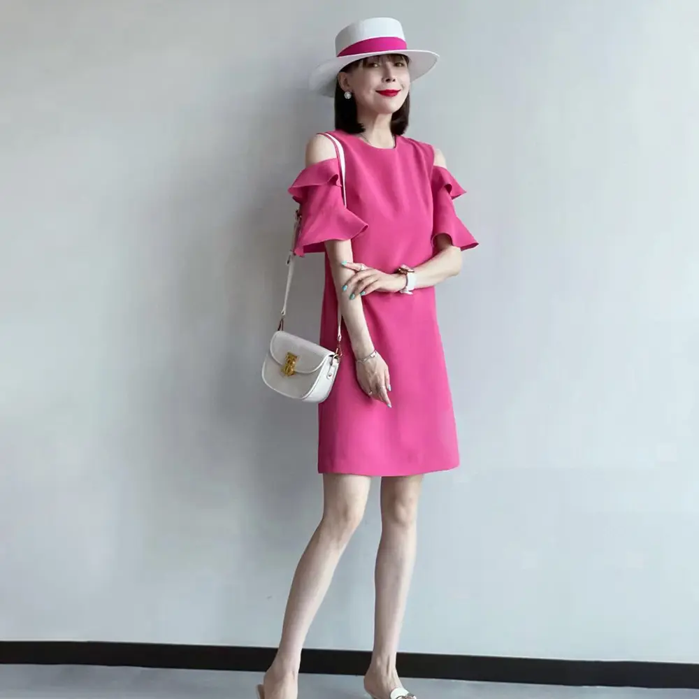 2025 Women's High Waist A-Line Skirt Short Sleeve Fashion Dress Pure Color Sweet Style Mini Skirt for Ladies