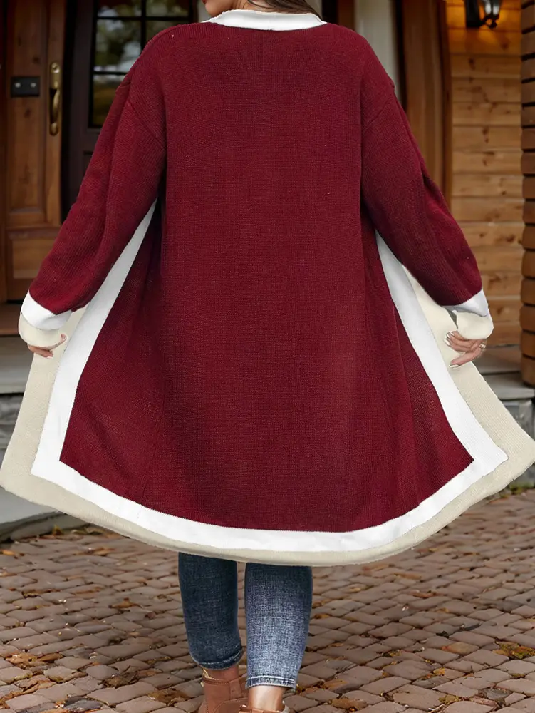 2025 Autumn and Winter New Women's Casual Elegant Warm Cardigan Sweater Color Block Pockets The Best Choice for Autumn and Winte