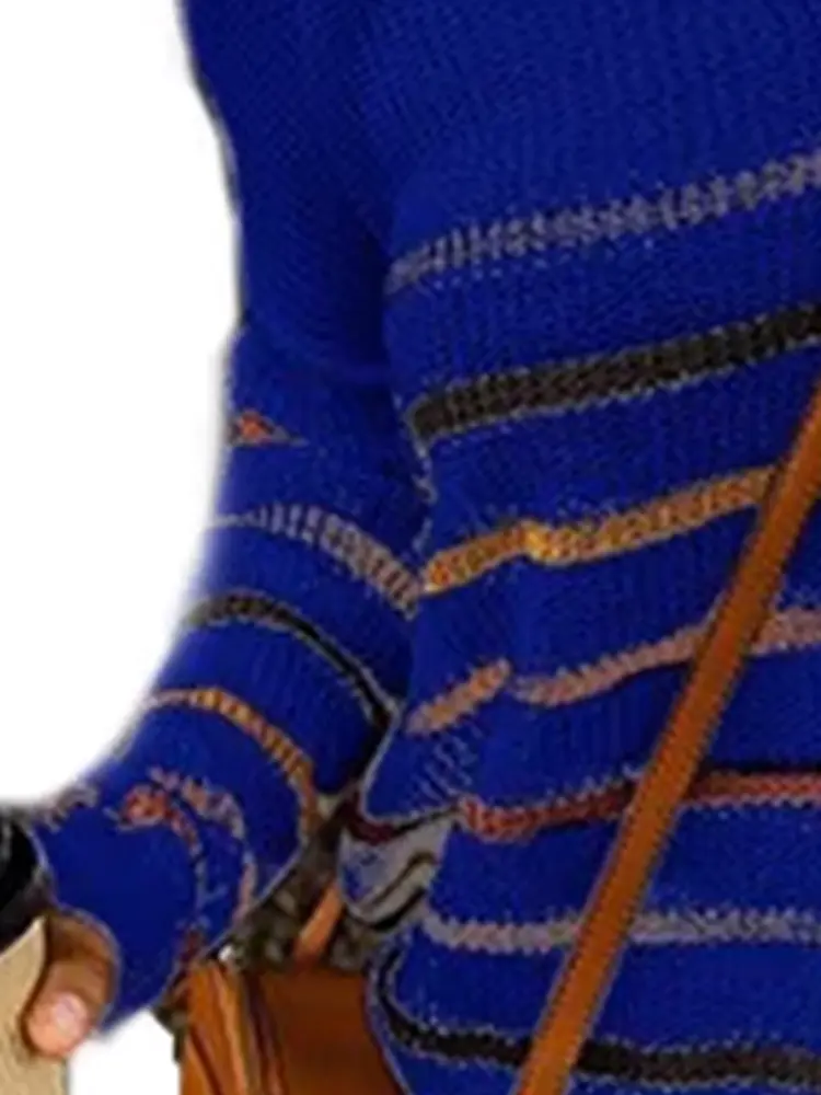 Women's Striped Color Blocking V-Neck Pullover Sweater Casual Loose Knitted Long Sleeve Autumn Winter 2024 Fashion