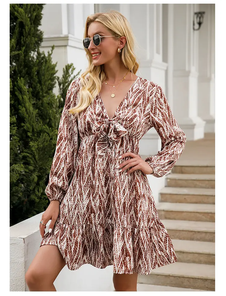 Women's Floral Maxi Midi Dress Long Sleeves V-Neck Wrap Ruffle Summer Dress with Belt Sexy Swing Strapless Gown for Beach