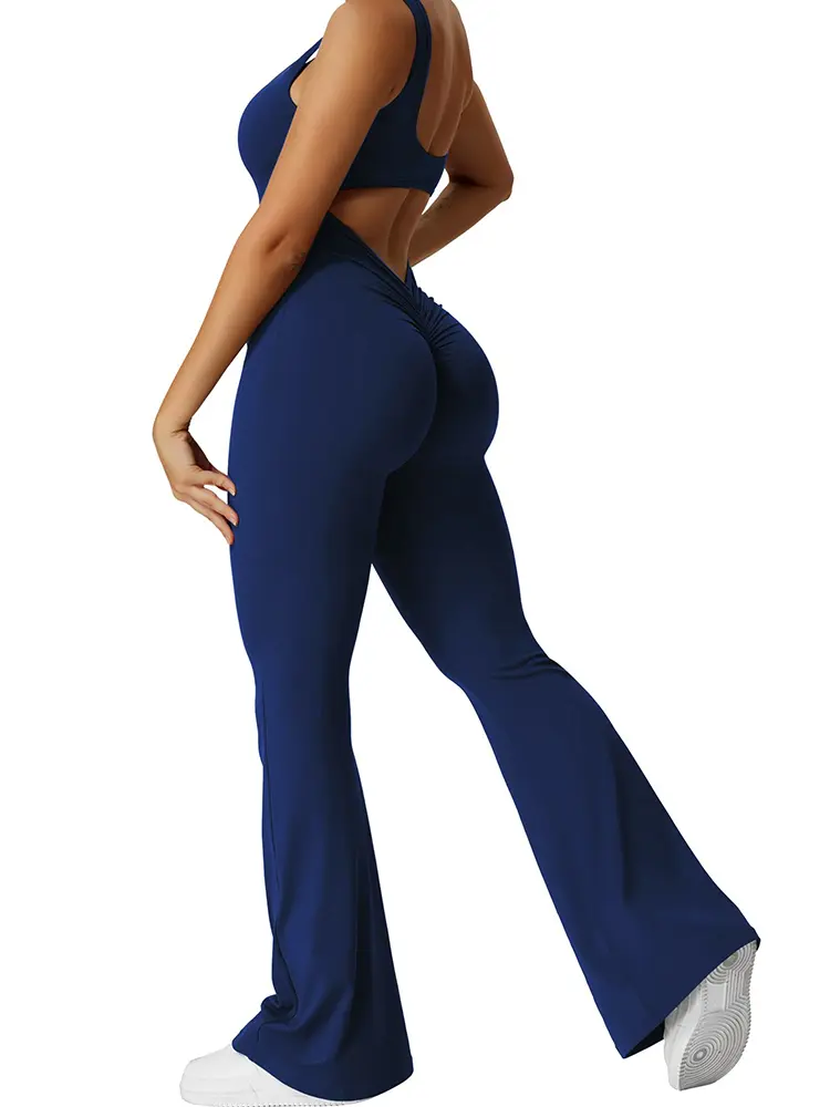 2025 Summer New Women's Slim Hip Lifting Jumpsuit U Neck Sexy Hottie Backless Sleeveless Flared Pants Sports Yoga Wear
