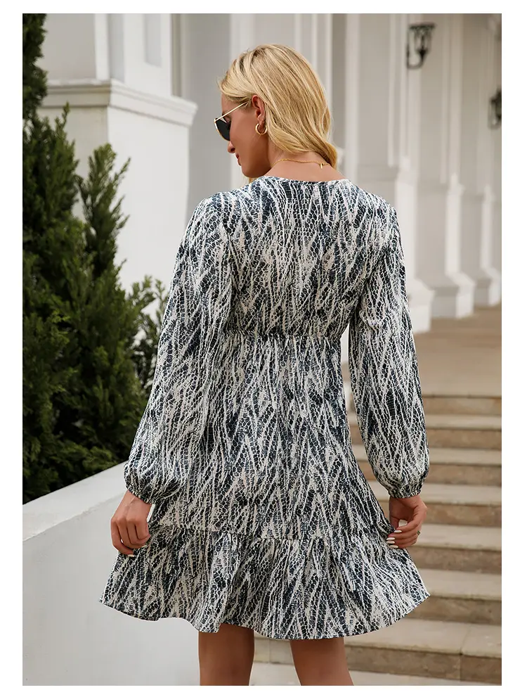 Women's Floral Maxi Midi Dress Long Sleeves V-Neck Wrap Ruffle Summer Dress with Belt Sexy Swing Strapless Gown for Beach