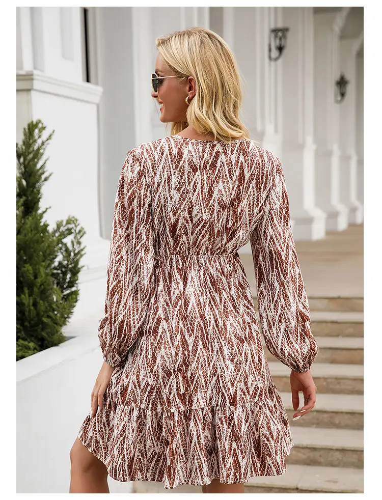 Women's Floral Maxi Midi Dress Long Sleeves V-Neck Wrap Ruffle Summer Dress with Belt Sexy Swing Strapless Gown for Beach