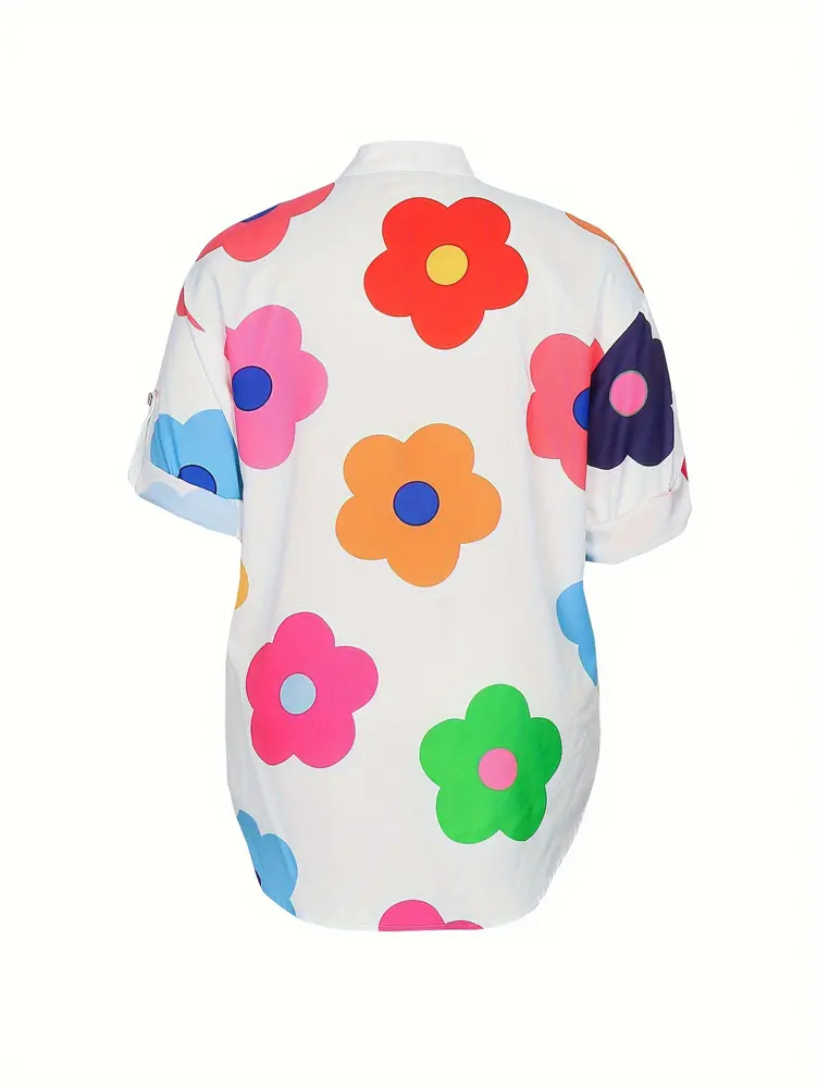 Plus Size 2025 Spring Summer New Floral Print Knitted Shirt Commuter Long Best Choice for Spring and Summer