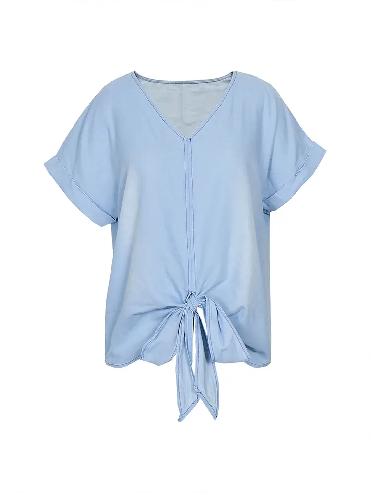 2024 Spring And Summer New Women's Shirt V Collar Denim Shirt Comfortable Casual Blue Pullover Shirt