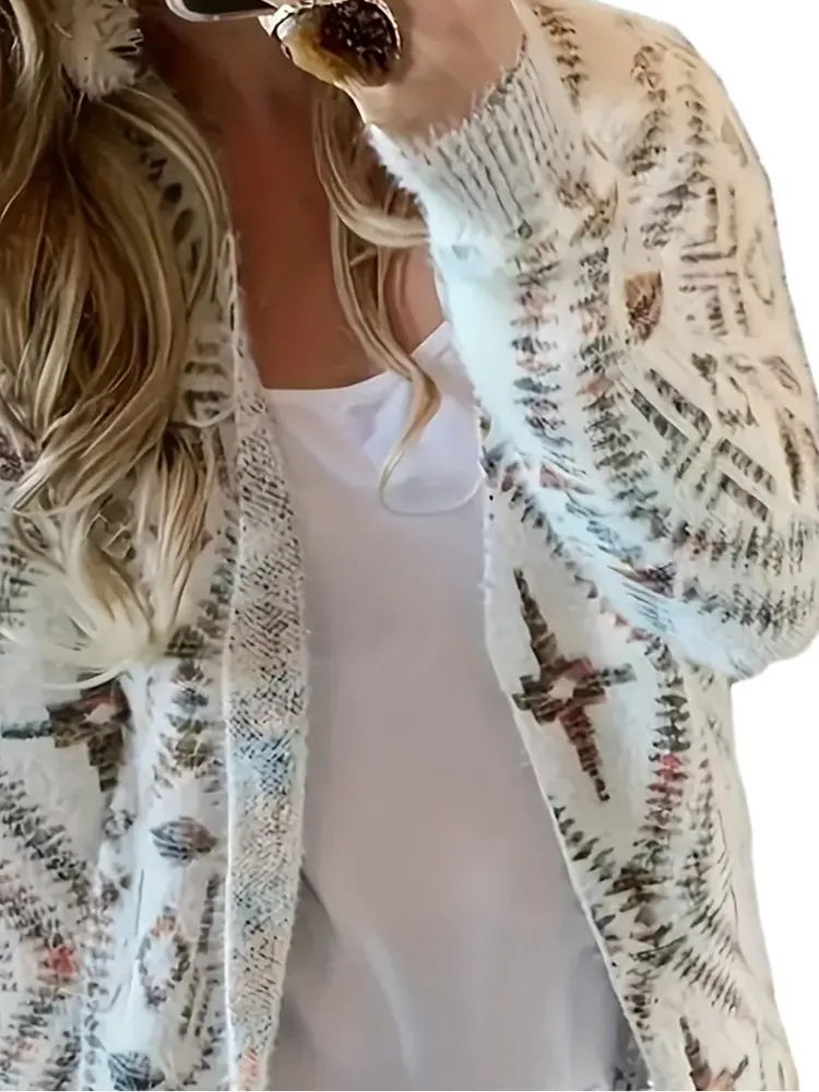Plus Size Women's Casual Cardigan Irregular Pattern Loose Long Sleeve Knitted Sweater Spring Best Choice