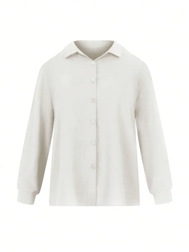 Plus Size 2025 Spring and Summer New Women's POLO Collar Pleated Casual Single Row Button Shirt Blouse Solid Color