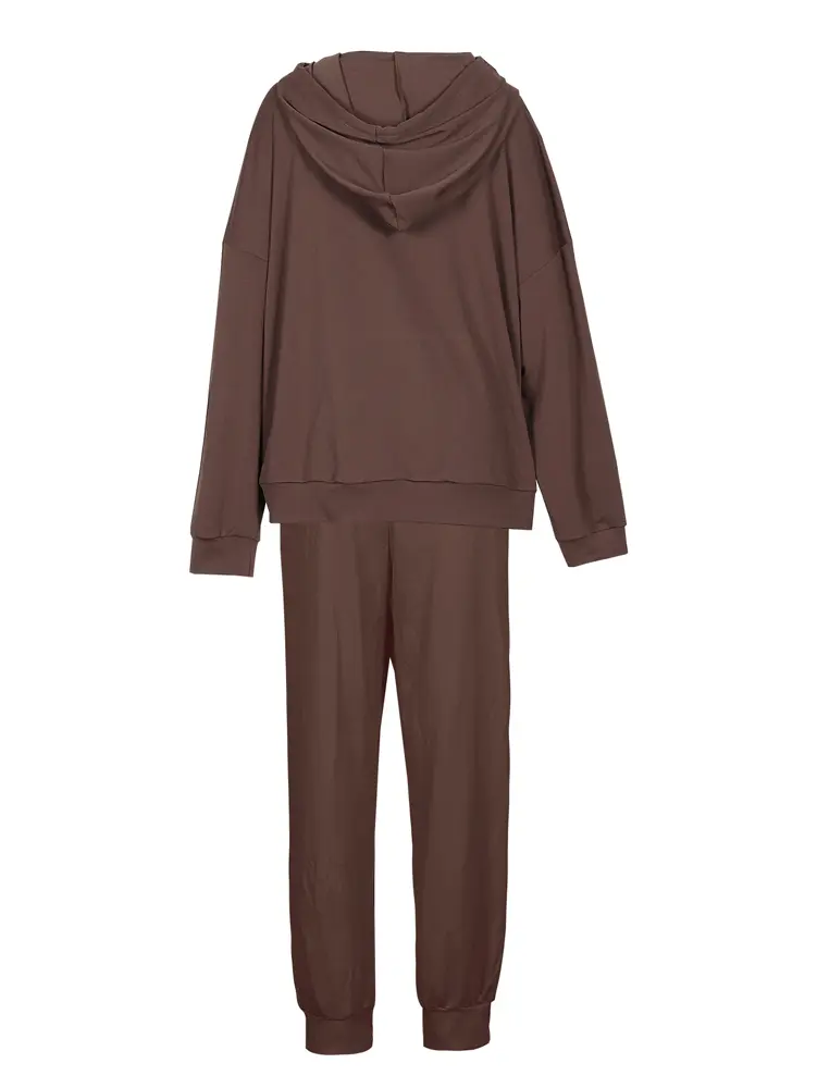 plus Size Women's Hooded Long Sleeve Letter Patterned Casual Suit Loose Fit Pants Set XL-5XL Autumn Winter Collection