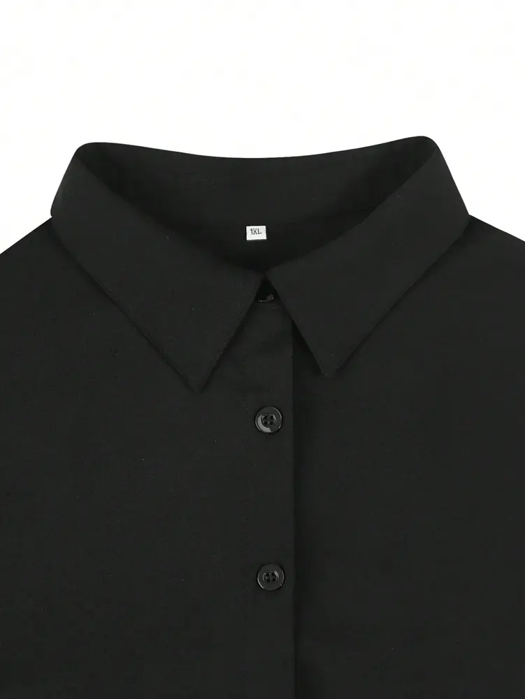 Plus Size 2025 Spring and Summer New Women's POLO Collar Pleated Casual Single Row Button Shirt Blouse Solid Color