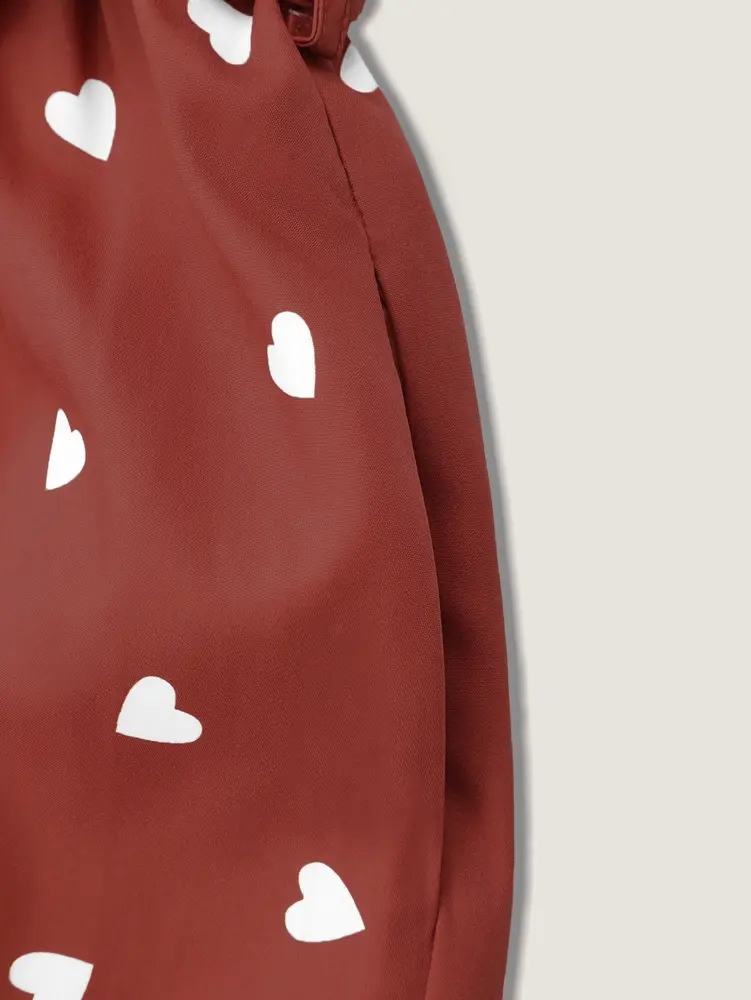 2025 Summer Explosion Women's Heart Print Lantern Sleeve Split Thigh Dress Polyester Super Low Price Sale
