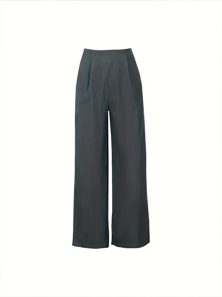 Women's Casual Fashion Solid Color Zipper Wide-legged Suit Pants Business Trousers 2025 Summer New Hundreds