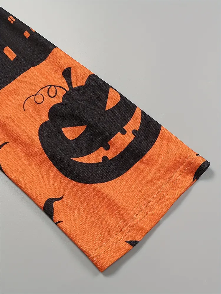 plus Size Women's Halloween Costume Pumpkin Graphic Cardigan Pullover Open Front Button Sweater Outerwear for Autumn