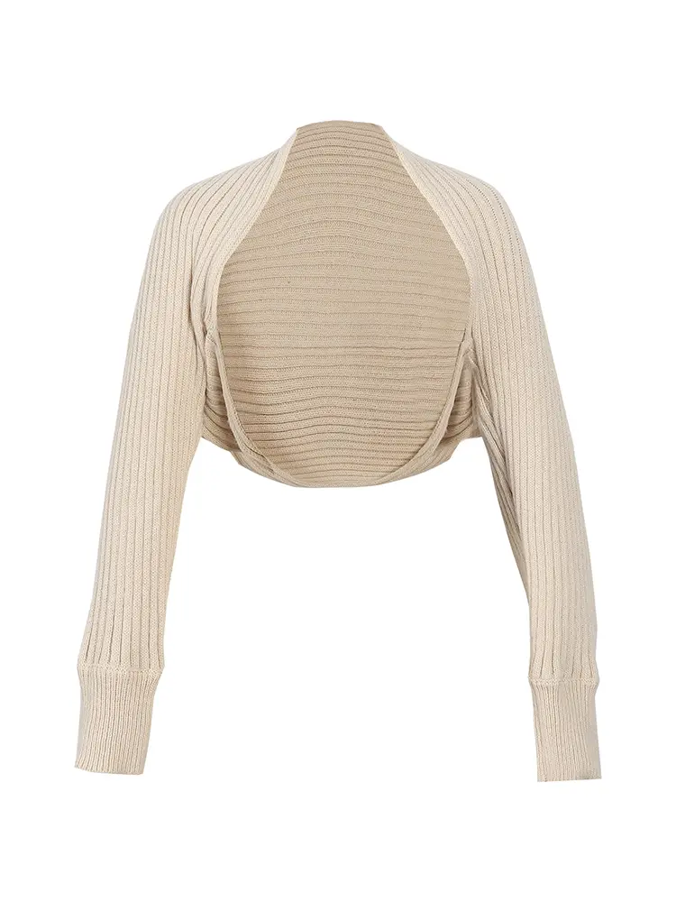 Women's Loose Sweater Cropped Cardigan Women High Stretch Long Sleeve Solid Colour Rhombus Stripe