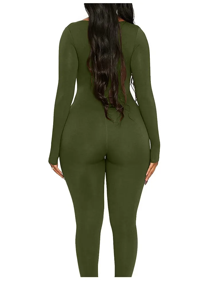 Spring Summer New Women's Long Sleeve Solid Color Skinny Jumpsuit Fashion Sports Fitness Pullover Casual Wear