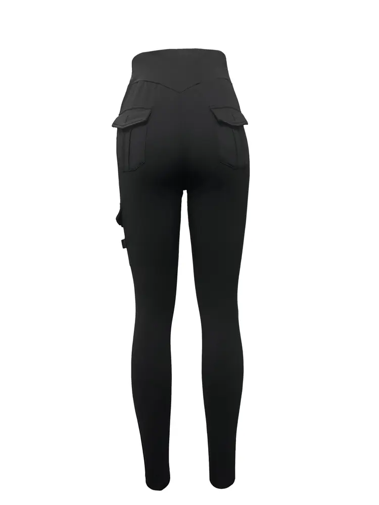 2025 Summer New Women's Basic Solid Colour Skinny Elastic Sports Trousers with Pockets Athletic Bodybuilding Pants