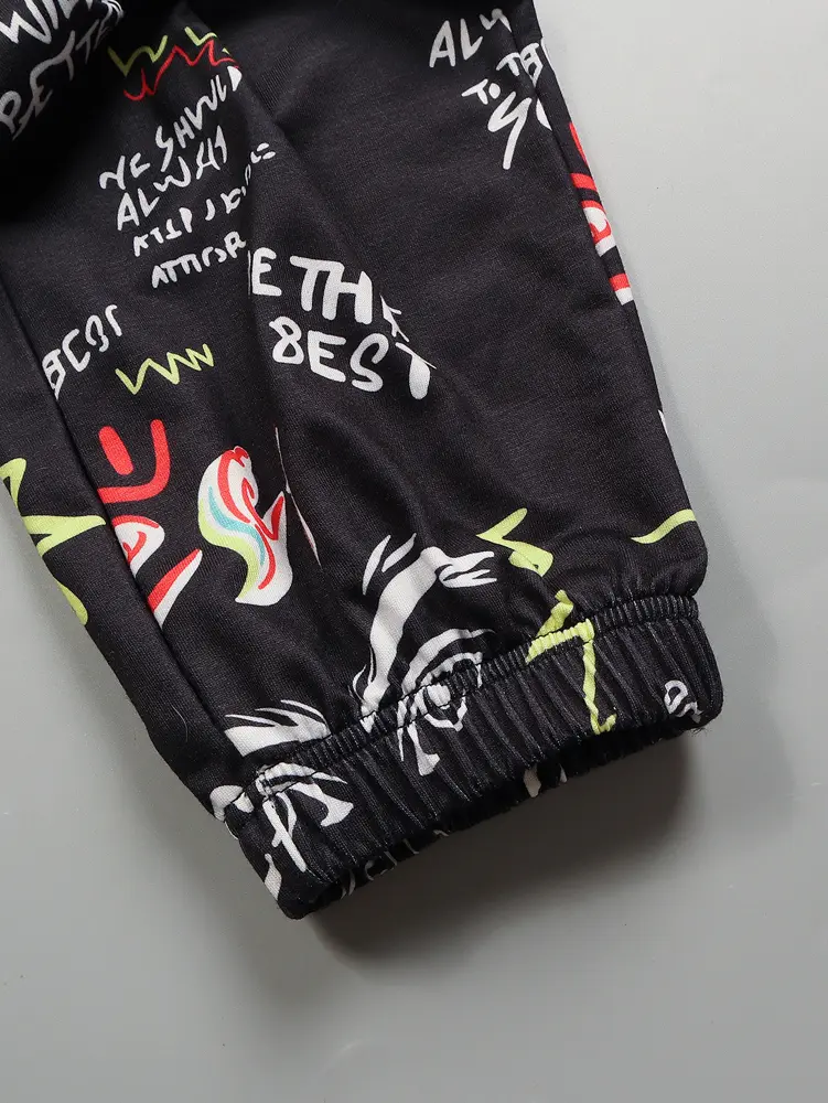 Women's Elastic Waist Slogan Printed Sweatpants Sports Casual Polyester Material Elasticated Waist Trousers
