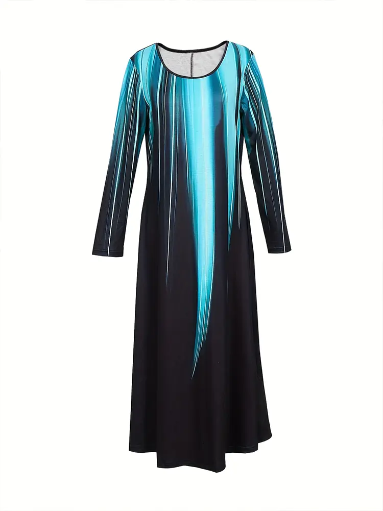 Women's Long-Sleeved Loose Dress, Color Blocking, Round Neck, Casual, Elegant, New, Autumn, 2024
