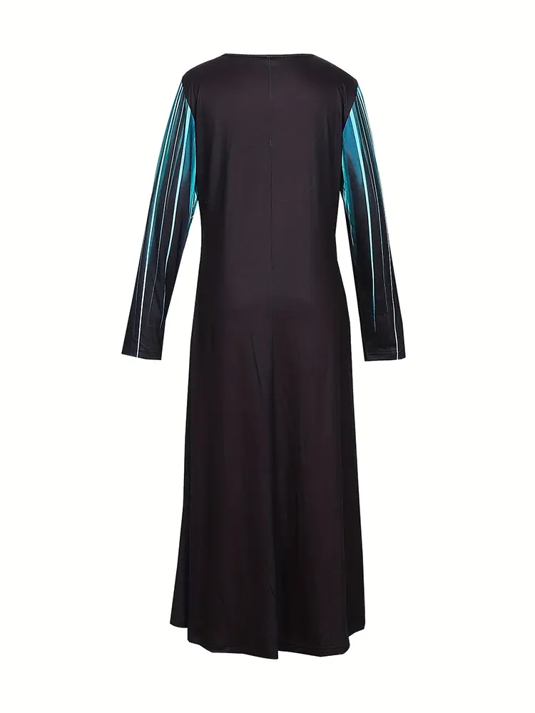Women's Long-Sleeved Loose Dress, Color Blocking, Round Neck, Casual, Elegant, New, Autumn, 2024