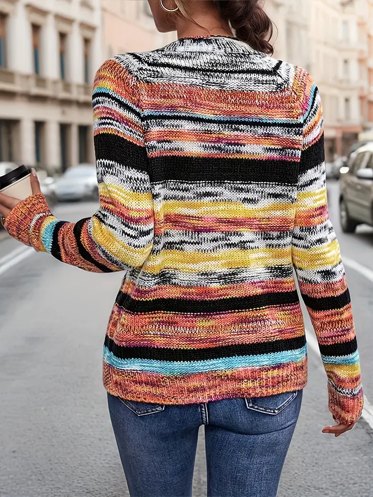 Women's Casual Cardigan Colourful Image Loose Long Sleeve Knitted Sweater Spring and Autumn Best Choice