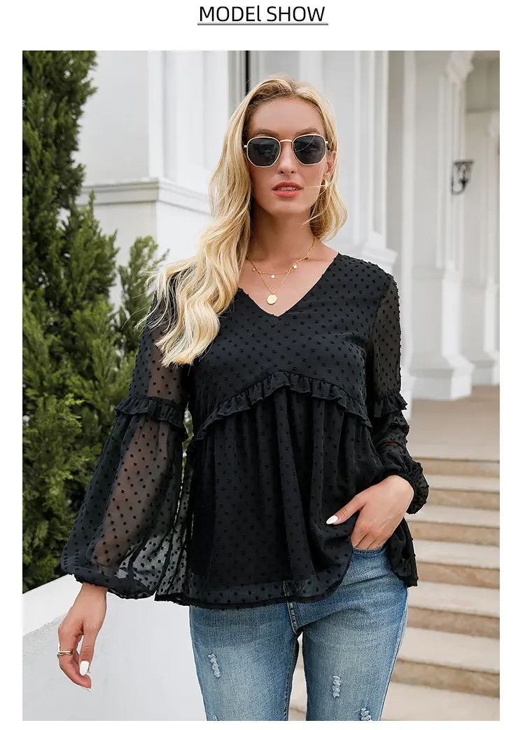 Spring Summer New Women's Black Lace Collar Maternity Shirt Sheer Long Sleeve Drawstring Design for Expectant Mothers