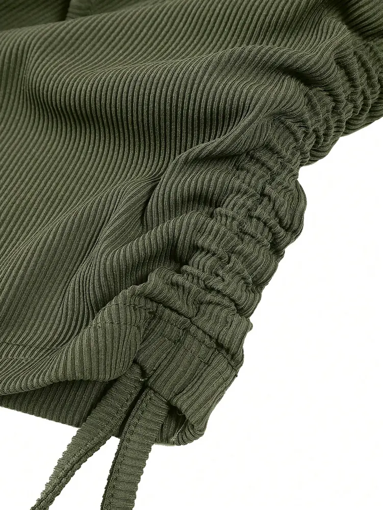 2025 Solid Color One-Piece Dress with Side Drawstring Pleats Chest Slit Slim Fit Polyester Material for Women
