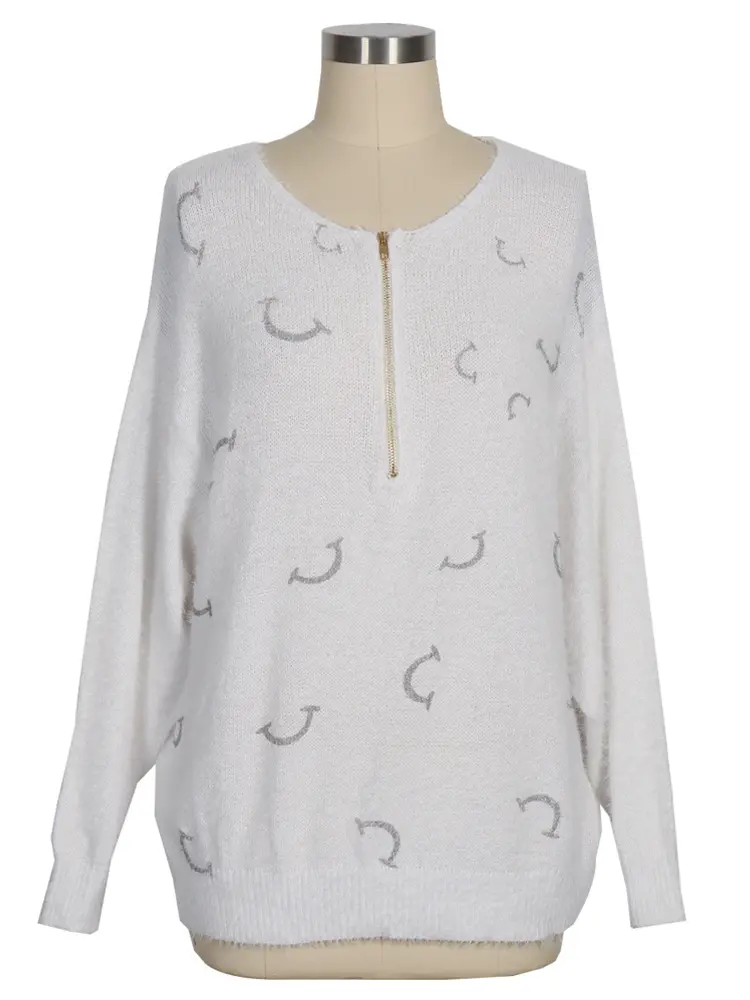 Women's V Neck Long Sleeve Sweater Casual Loose Fit Pullover Sexy Zipper Warm Knit Printed 2024 Fashion Trend for Women