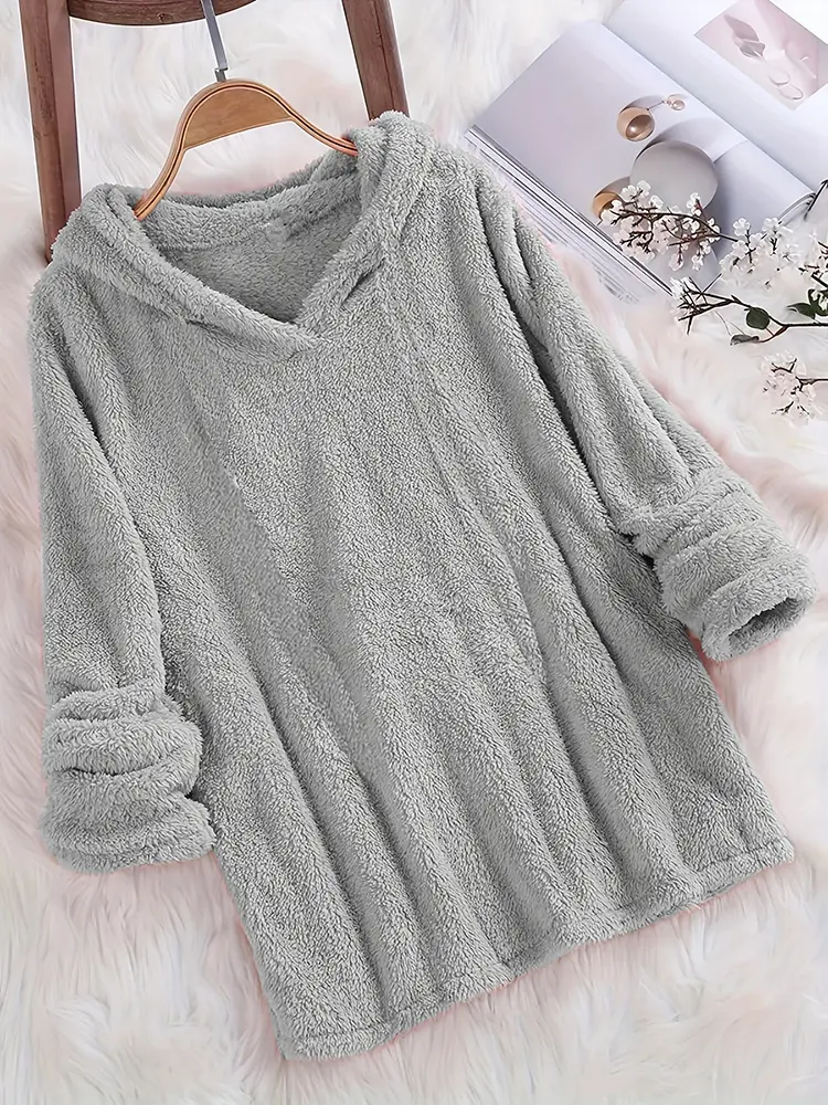Fleece Solid Colour Hoodie Casual Long-Sleeved Hooded Sweatshirt Women's Autumn And Winter New Models 2024 Warm Solid Colour