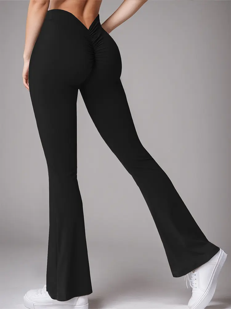 Women's Sports Yoga Pants Pleated Flared Pants  V-Back Butt-Lifting Wide Leg High Waist 31.5 Inches Fitness Sports Yoga Pants