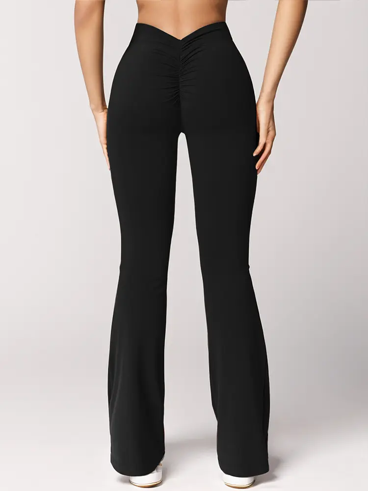 Women's Sports Yoga Pants Pleated Flared Pants  V-Back Butt-Lifting Wide Leg High Waist 31.5 Inches Fitness Sports Yoga Pants