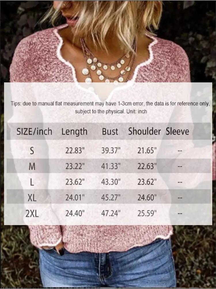 Women's Solid Color V-Neck Long Sleeve Pullover Sweater Autumn Winter New Casual Loose Comfortable Fashion