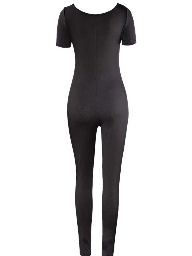 2025 Spring and Summer New Women's One-piece Short Sleeve Solid Color Sexy Slim One-piece Fashion Activity Street One-piece Suit