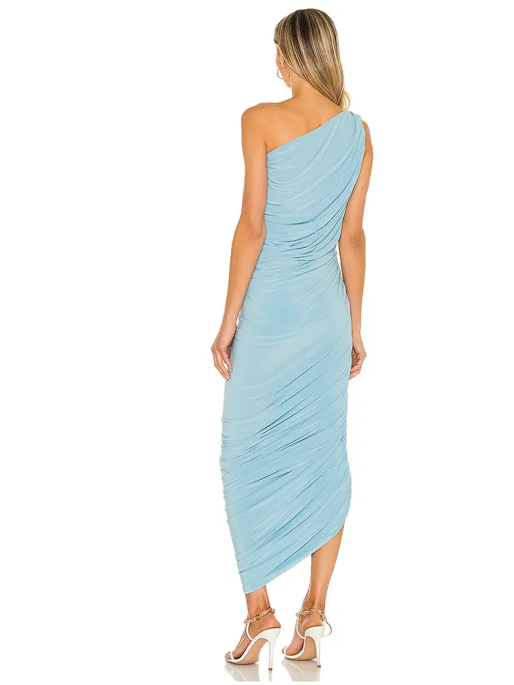 Women's One Shoulder Pleated Dress Slim Maxi Sleeveless Asymmetric Dress Cocktail Formal Party Long Dresses