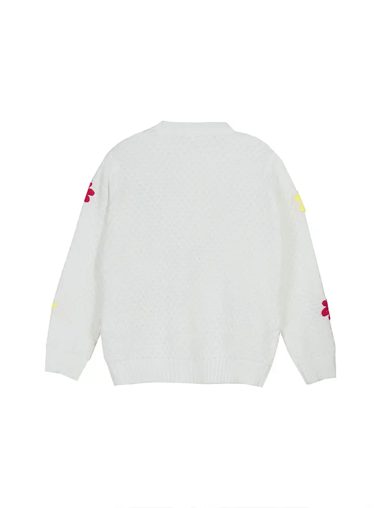 Women's Long Sleeve Flower Prickle White Sweater 2025 Autumn Winter Collection Comfortable Fashionable Top for Autumn Winter