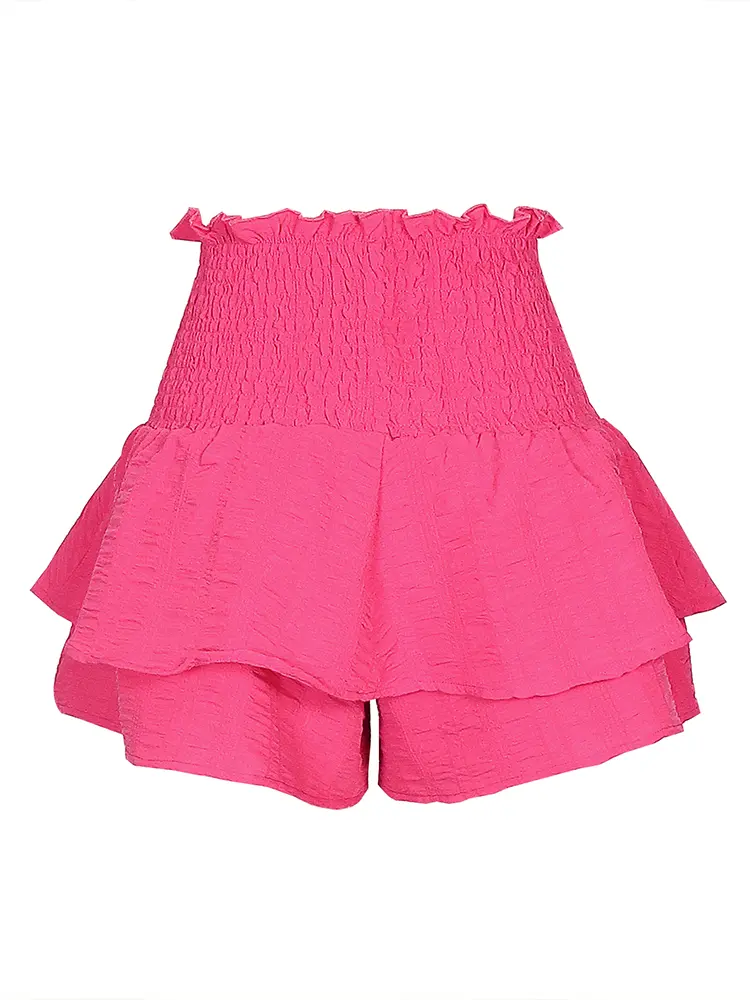 Vibrant Solid  - Fashionable High Waist Ruffle Trim & Adjustable Tied Detail - Perfect Casual Wear for Spring & Summer - Womens