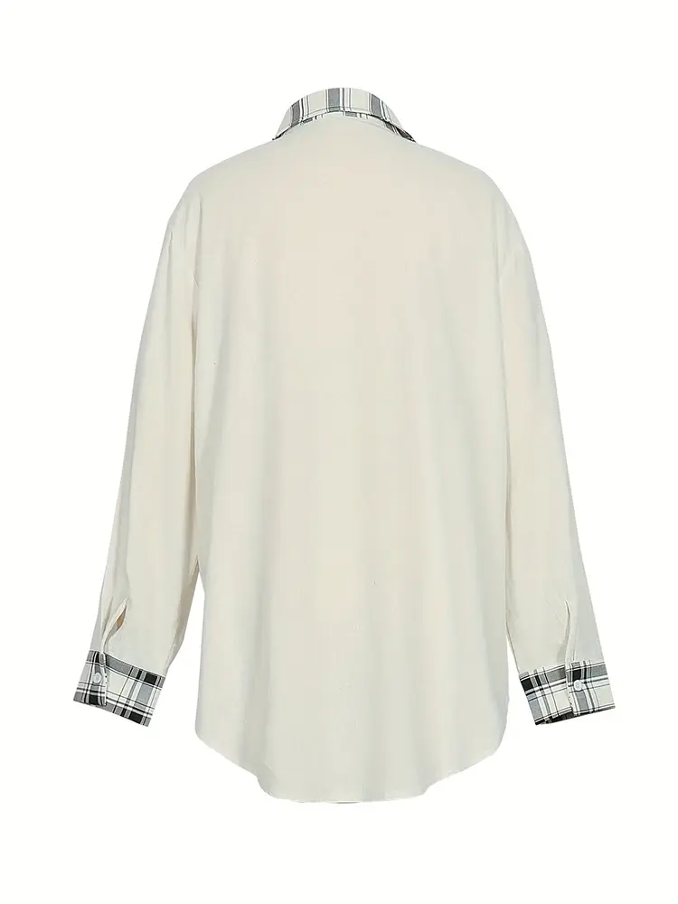 Plus Size 2025 Spring And Summer New Women's High Slit Plaid Hit Colour Casual Long Shirt Women's Button Down Shirt