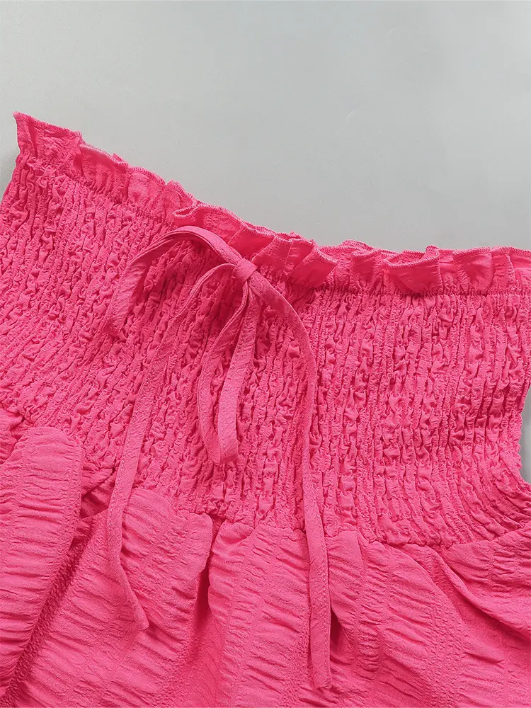 Vibrant Solid  - Fashionable High Waist Ruffle Trim & Adjustable Tied Detail - Perfect Casual Wear for Spring & Summer - Womens
