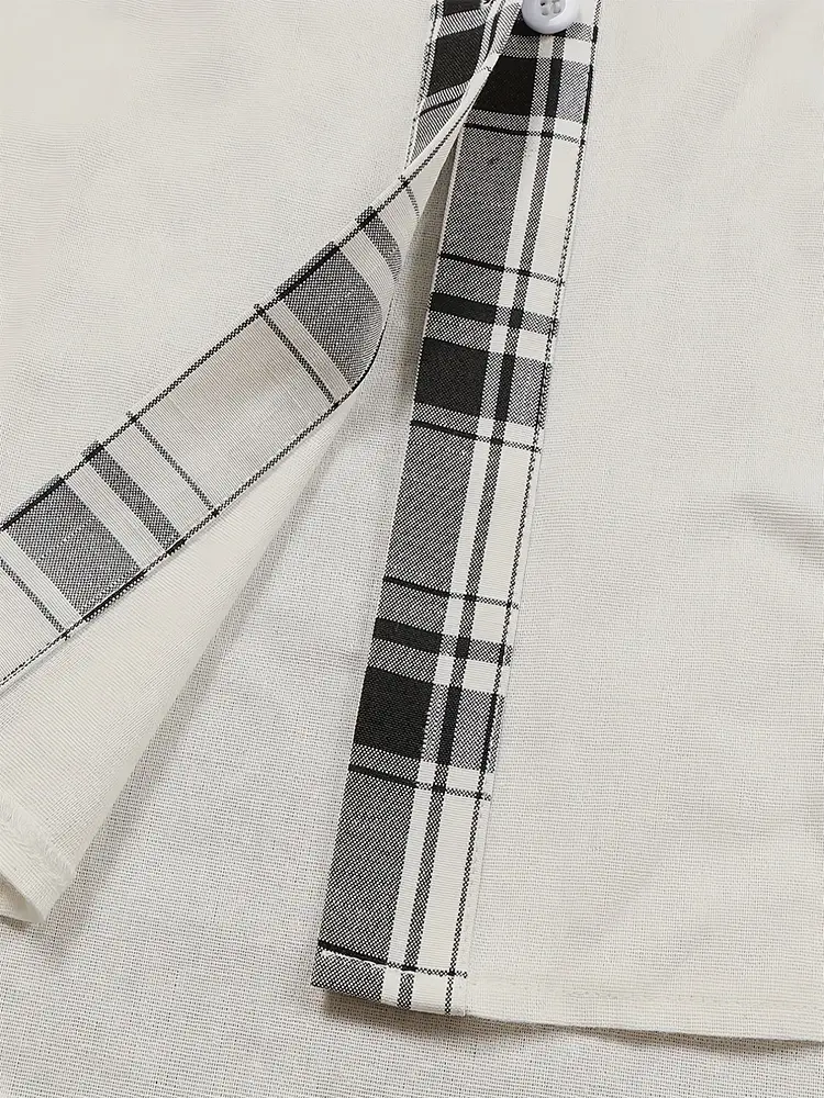 Plus Size 2025 Spring And Summer New Women's High Slit Plaid Hit Colour Casual Long Shirt Women's Button Down Shirt