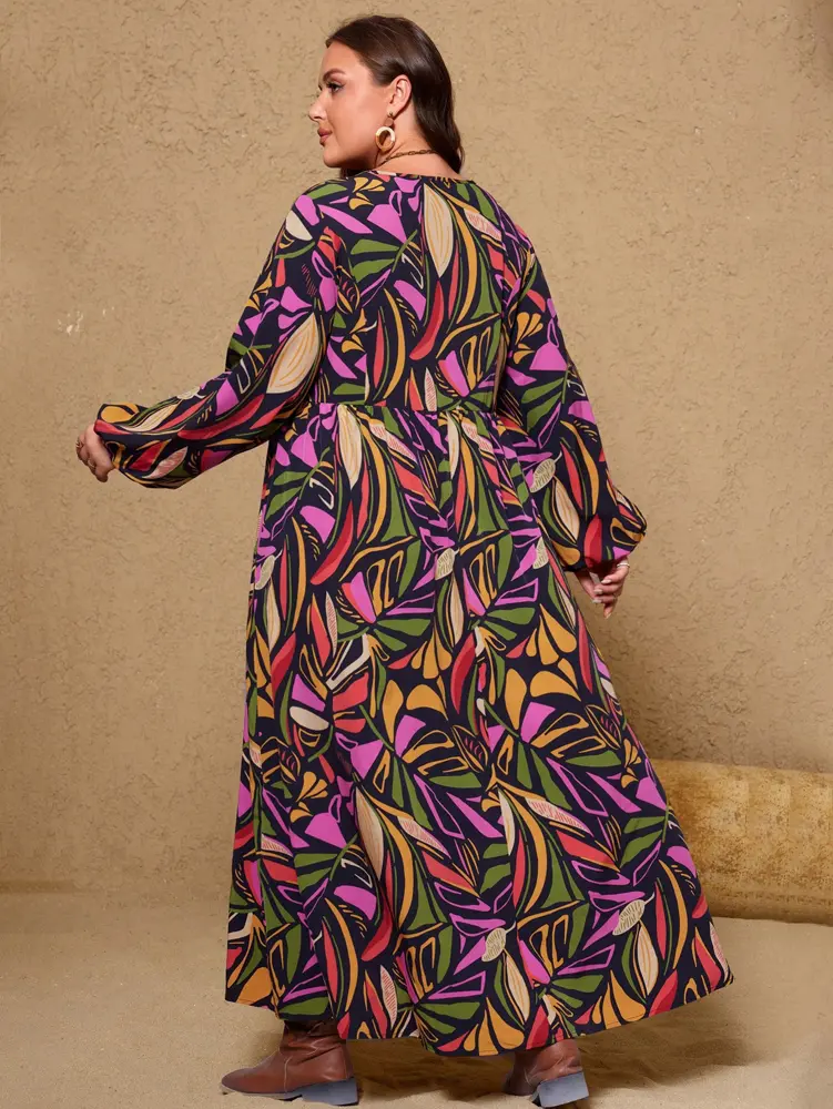 Plus Size 2025 Summer New Women Digital Printing Fashion Casual Dress Long Women Polyester Material Front Buttons