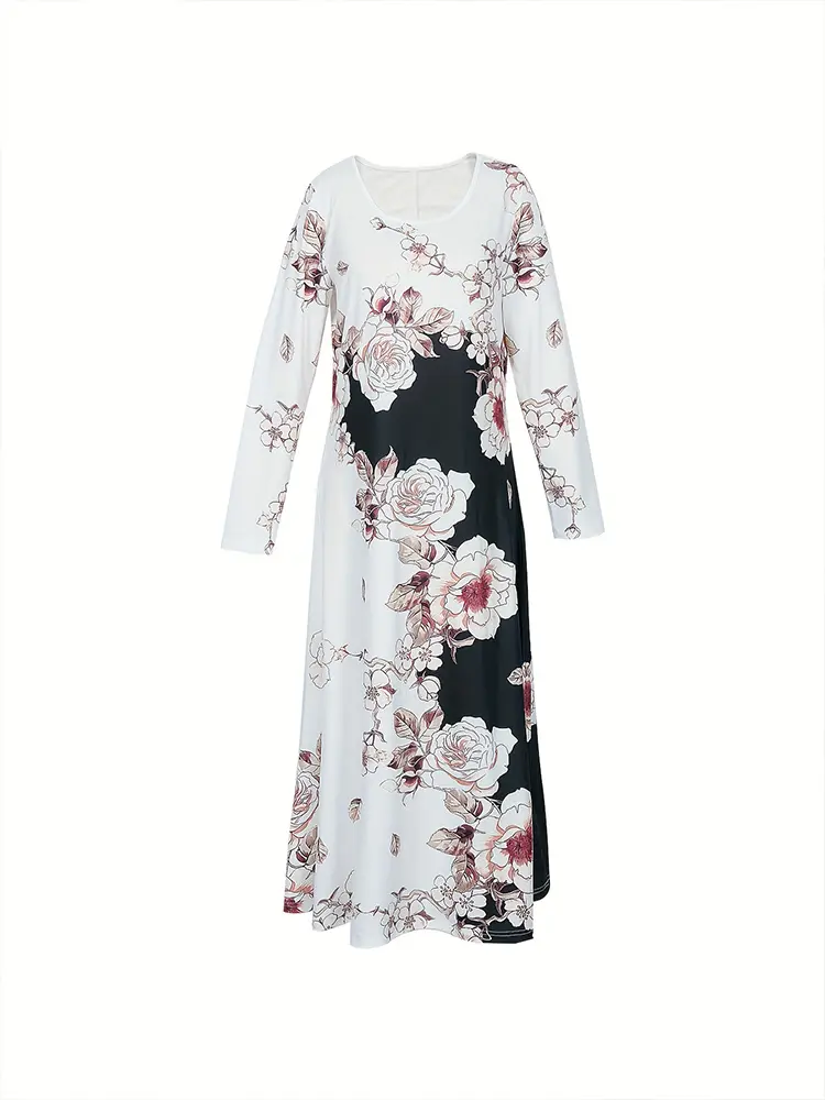 2024 Spring and Summer New Women's l Printed Pattern V-neck Dress Temperament Elegant Long Sleeve Round Neck Dresses