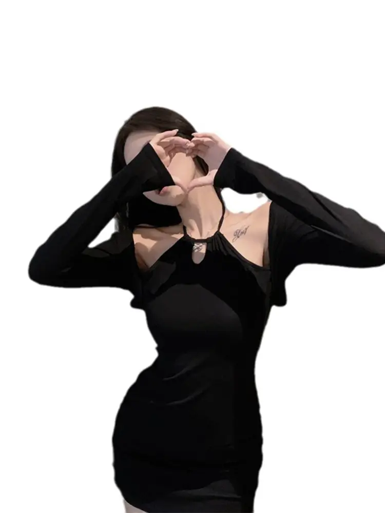 Women's Sporty Chic Summer Fashion Long Sleeve Hollow Polo Dress round Neck Plain Drawstring Mini Dress