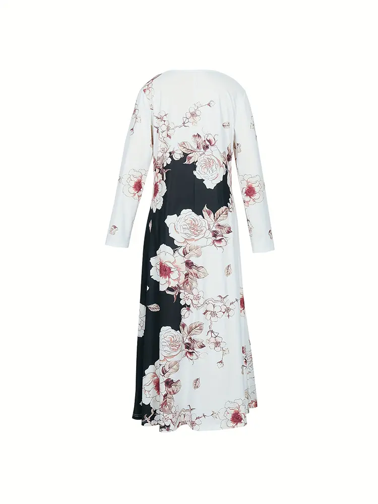 2024 Spring and Summer New Women's l Printed Pattern V-neck Dress Temperament Elegant Long Sleeve Round Neck Dresses