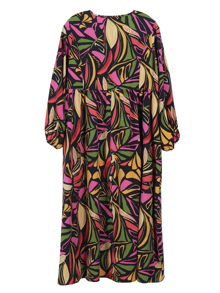 Plus Size 2025 Summer New Women Digital Printing Fashion Casual Dress Long Women Polyester Material Front Buttons