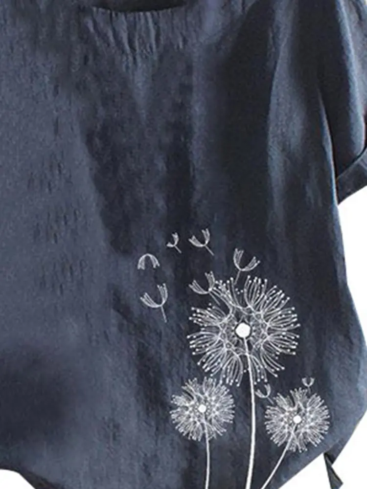 Linen Women's Tops Fashion Floral Printed Cotton Yarn Shirt Fashion Button Design Shirt Sleeve T Shirts