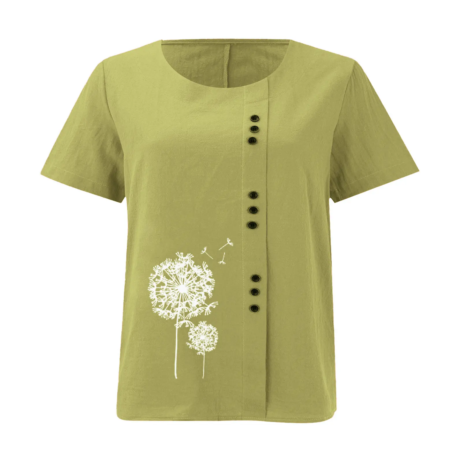 Linen Women's Tops Fashion Floral Printed Cotton Yarn Shirt Fashion Button Design Shirt Sleeve T Shirts