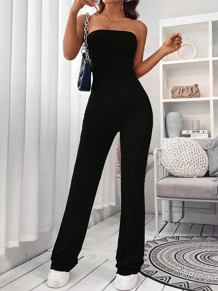 2025 Summer New Women's Bustier Jumpsuit Temperament Elegant Solid Color One-Piece Pants Pants Leg Slim Hip-Lifting Jumpsuit