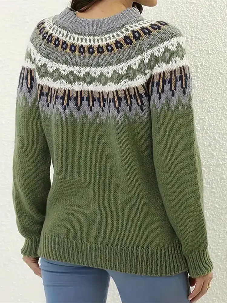 Plus Size  Pattern Knitted Sweater, Autumn and Winter Casual Long Sleeve Pullover Sweater, Women's Plus Size Clothing