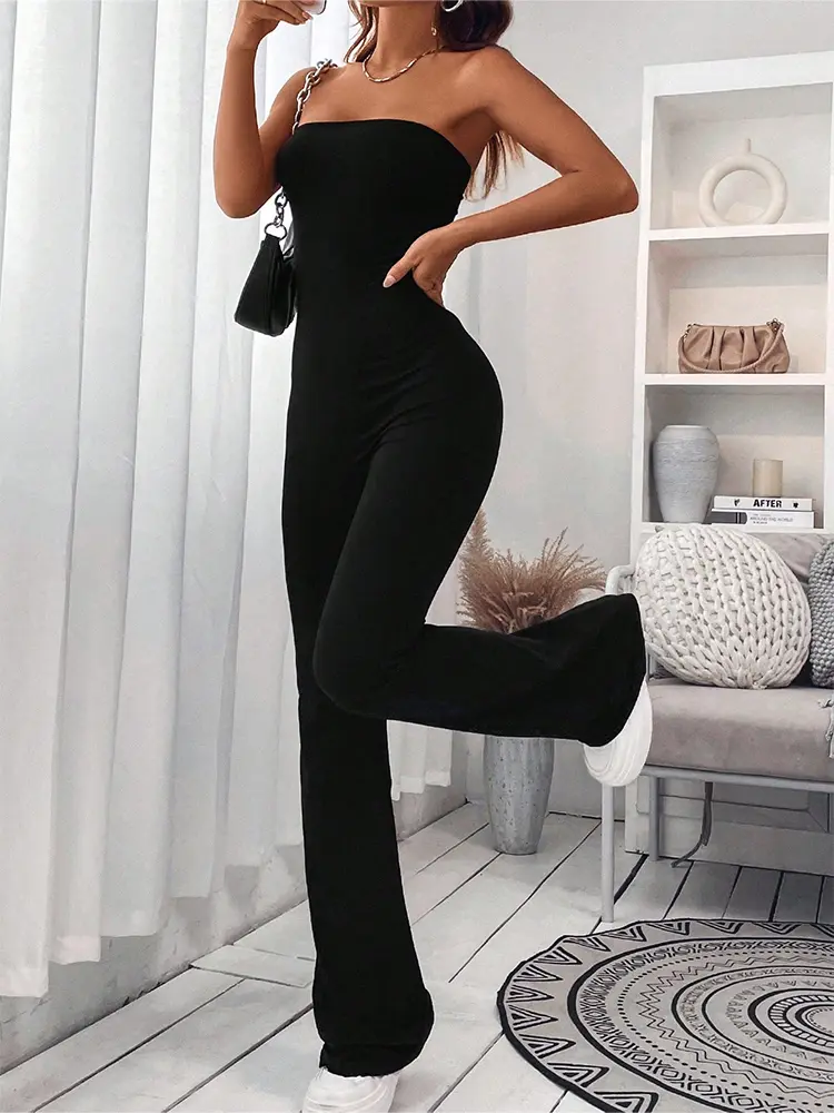 2025 Summer New Women's Bustier Jumpsuit Temperament Elegant Solid Color One-Piece Pants Pants Leg Slim Hip-Lifting Jumpsuit